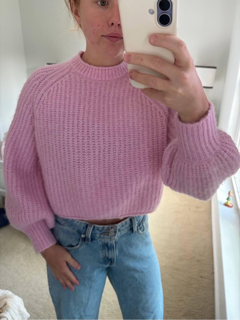 Zara Pastel Pink Ribbed Crewneck Sweater
